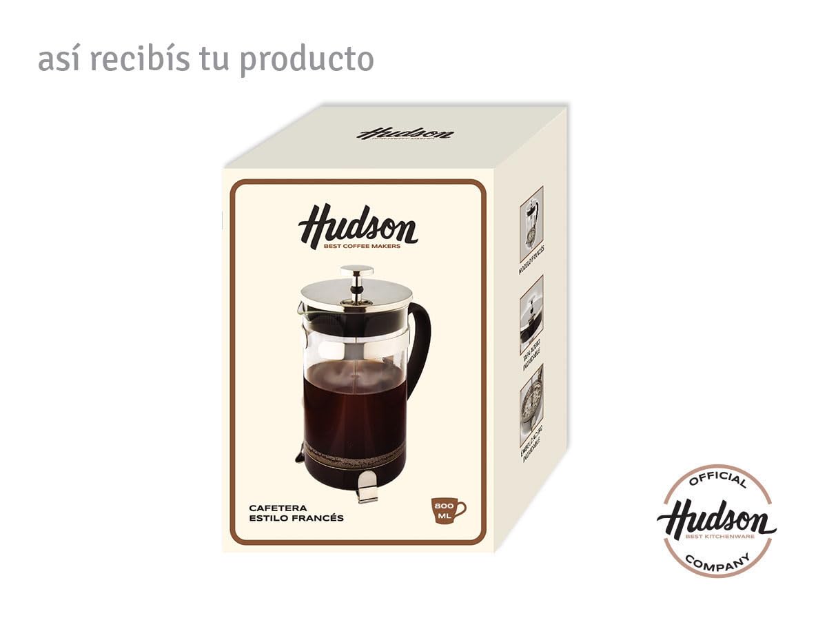 HUDSON - Cafetera y tetera de prensa francesa, 9 tazas, color plateado