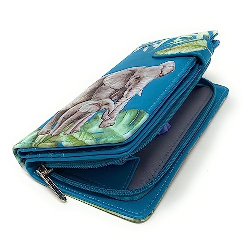 Shag Wear Elephant Jungle Large Animal Wallet for Women and Teel Girls Vegan Faux Leather 7" Teal4