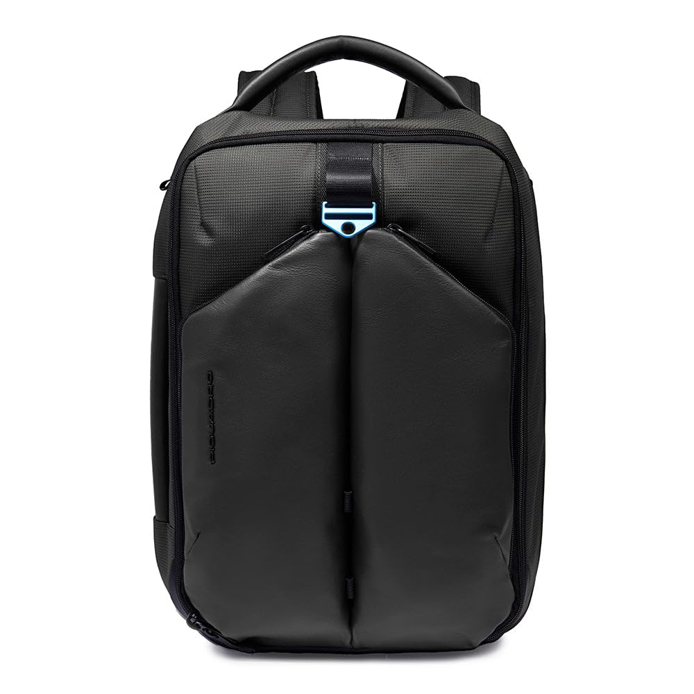 PIQUADRO - Zaino Porta PC 15,6" in Pelle e Tessuto Tecnico - Uomo - Nero