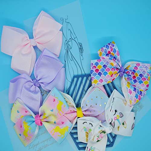 12Pcs 5 Inch Hair Bows For Girls Alligator Clips Grosgrain Ribbon Unicorn Rainbow Big Bows Clips Hair Barrettes Accessories For Little Girls Kids Toddlers Teens,Assorted Color 8 #TOP6