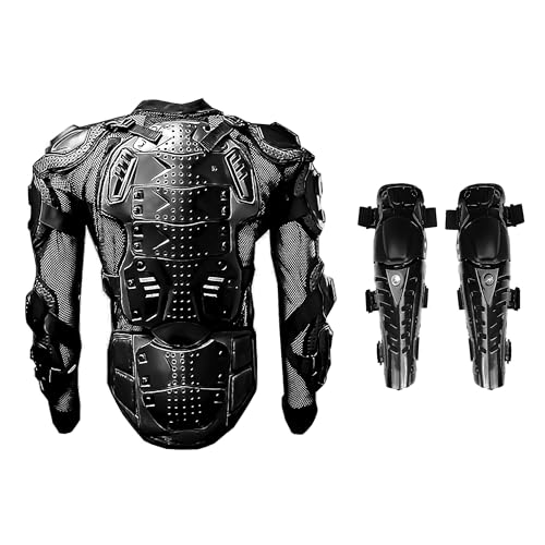 WOW 1Storm Motorcycle Motocross Bike Guard Protector Body Armor Black with Adult Elbow/Knee Guard Protectors Solid Black