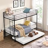 【Lits superposés sécurisés &Échelles intégrées】 Le lit supérieur est entouré de barrières de sécurité sur toute la longueur, d'une hauteur de 31 cm, qui garantissent la sécurité tout au long de la nuit, empêchent les chutes accidentelles et offrent un environnement sûr et confortable. Il y a des échelles sur les côtés gauche et droit du lit. Vous n'avez donc pas à vous soucier de savoir de quel côté se trouve le mur.