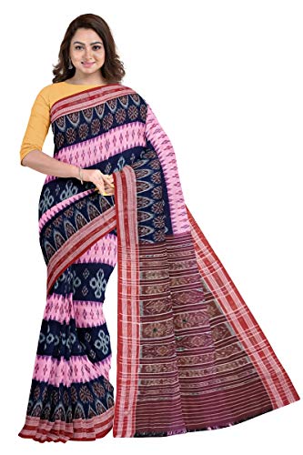 Image of Odisha Sambalpuri Handloom Ikat Women's Cotton Saree, Odisha Handloom Handmade Pure Cotton Khandua Saree, Ikkat Orissa Traditional Handloom Saree Without Blouse