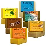 Simply Vedic 6-Pack Herbal Soap Bar Collection For Body, Hand, Face; Lemon+Mint, Spiced Coffee,Turme