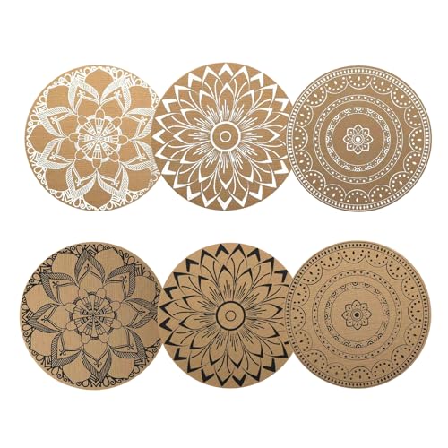 LCUHAVA 6er Set Tischsets Rund Platzsets Abwaschbar 38 x 38 cm Platzset Boho Platzdeckchen Rund Runde Tischsets Hitzebeständige PVC Platzsets für Esstische Küche Restaurants Hochzeiten