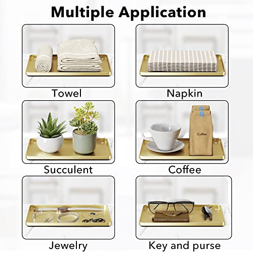 Vanity Trays For Bathroom, Counter, Kitchen, 8.3"×5.1" Metal Holder For Paper, Towel, Napkin, Soap, Perfume, Key, Candle, Serving, Bath Accessories Home Decorative Organizer, Gold,1 Pack #TOP5