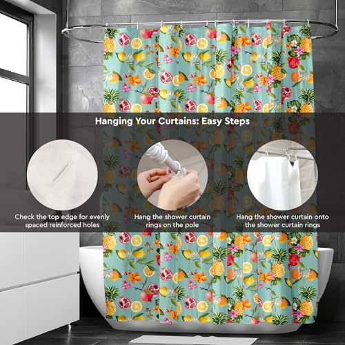 Image of Encasa XO Bathroom Shower Curtain 8 Feet with 10 Hooks | (56x96 in) Quick Dry Heavy Printed Polyester Fabric Bathroom Curtains Waterproof | Machine Washable, Mould & Mildew Resistant - Pineapple