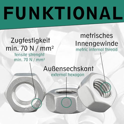 Écrou hexagonal M16 DIN 934 de qualité supérieure en acier inoxydable A2 haute finition - 4