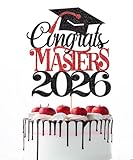 Naicaek Congrats Masters 2026 Cake Topper,Congrats Master Grad Decor,Congrats Grad,Class of 2026 Master Degree Graduation Party Decoration Supplies Black Red