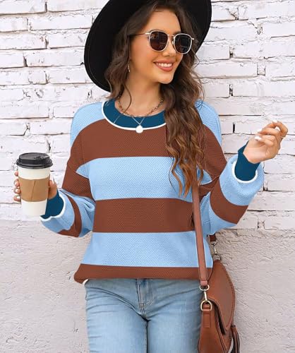 Image of Womens Sweaters Fall Fashion 2026 Color Block Oversized Pullover Knit Tops