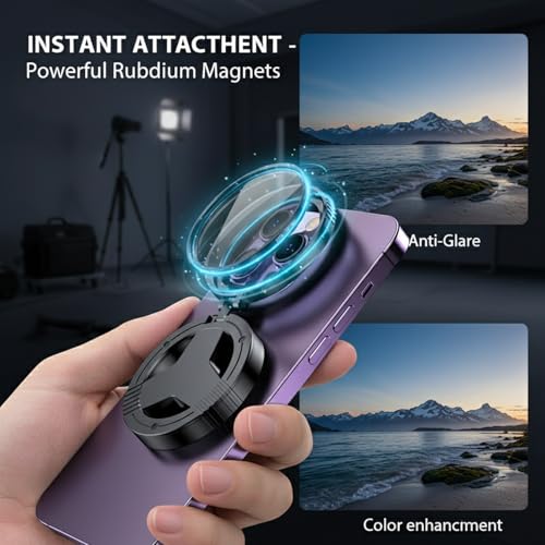 Image of Magnetic CPL Filter for iPhone 12-17, 52mm, Anti-Glare Lens | 52mm Glass Optics, Quick Mount, 360 Rotatable Ring, Reduces Reflections Enhances Colors, Ideal for Outdoor Photography