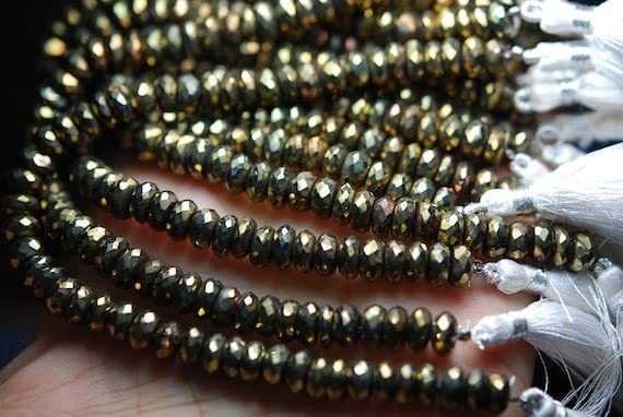 Spinelle noire perles rondelles facettées 7-8mm Mystic Gold pour fil création bijoux DIY
