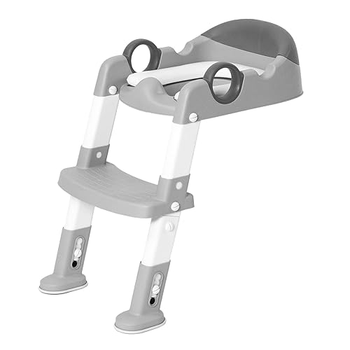 Miniatura 9 de Asiento de inodoro de entrenamiento para ir al baño con escalera de taburete para niños y niñas silla de asiento de entrenamiento con asas asiento
