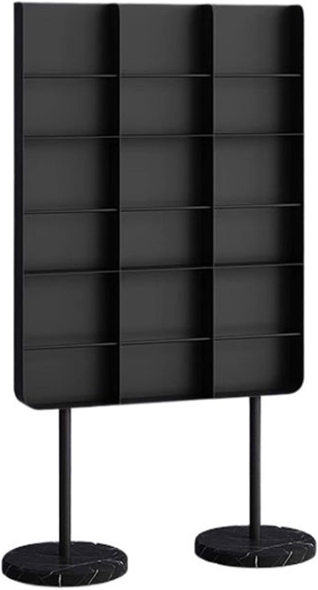 CD Storage Rack Minimalist Metal Vinyl Record Storage Rack with Marble Base High Legged Bookcase Magazine(Black)