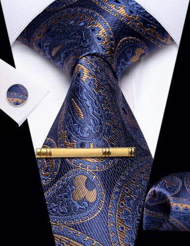 Silk Ties for Men Plaid Paisley Floral Necktie Pocket Square Cufflinks Tie Clip Set Wedding Party Business Formal - Image 3