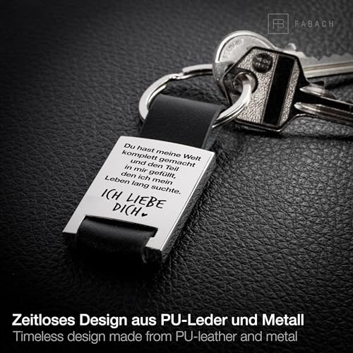 FABACH Schlüsselanhänger Mit Gravur Aus Leder - Ich Liebe Dich Für Partner - Freundin Geschenk Freund - Du Hast Meine Welt Komplett Gemacht
