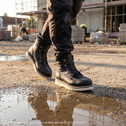 Image of SUREWAY 6 inch Soft Toe Work Boots for Men - GoodyearWelt Full Grain Leather, Lace Up Mac Toe Work Shoes, EH Construction Oil /Slip Resistant, Durable Rubber Sole Boots for Warehouse, Factory, Daily Wear