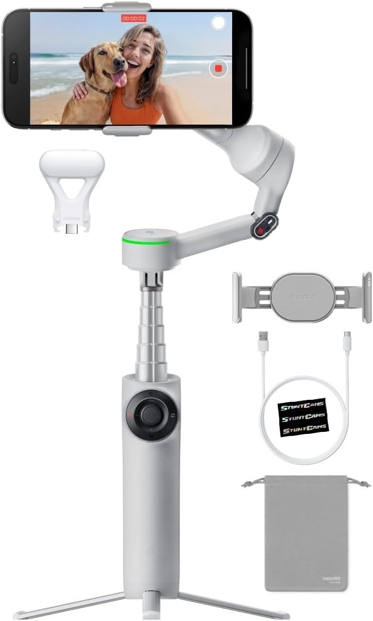 Insta360 Flow 2 PRO Gimbal Stabilizer for Smartphone, AI-Powered Tracking, 3-Axis Stabilization, Built-in Tripod, Deep Track 4.0 Auto Tracking Phone Stabilizer Creator with Spot Light - Gray