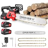 16" Electric Chainsaw, 1800W Brushless Cordless Chainsaw, 21V Powerful Battery Chainsaws with 2 Rechargeable Batteries, 2 Chains & Chain and Guide Bar, 21,000 RPM Handheld Chain saws for Wood Cutting