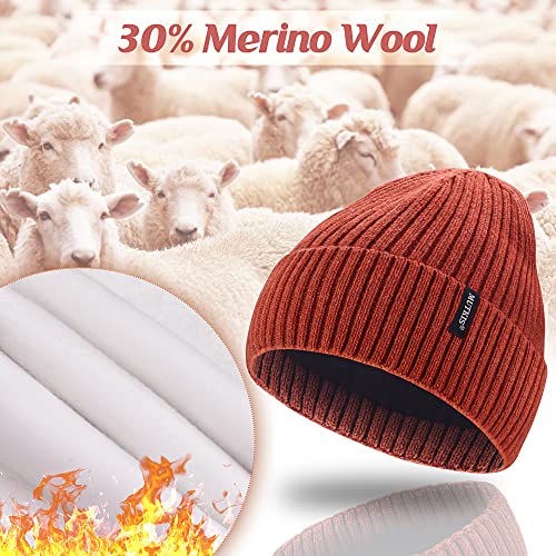 Beanie Hats For Men 30% Merino Wool Knit Hat, Winter Hats For Women Thick Thermal Warm Thinsulate Lined, Beanie For Women Cold Weather Skull Cap White #TOP3