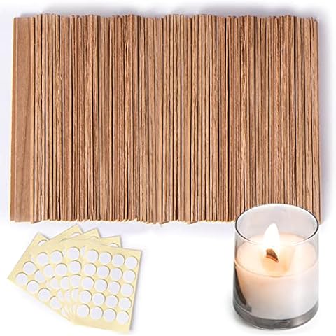 Ziosxin 100 Pieces Thicken Smokeless Cherry Wood Candle Wicks-Long Lasting Flame-Easily Burn,Candle Wick H*W*D(5.1"*0.5"*0.07"/13 * 1.3 * 0.18cm),Natural Candle Cores with Glue Dot(Without Base) Cover