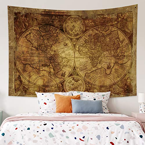 Renaiss 59.1X39.4 Inches Old World Map Tapestry Vintage Nautical Maps Ancient Treasure Historical Nautical Retro Brown Art Tapestries Wall Hanging For Home College Dorm Living Room Office Decor #TOP3