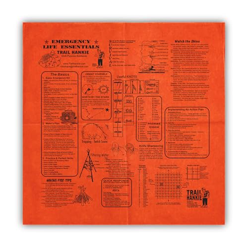 Trail Hankie Survival Bandana – Emergency Life Essentials for Hiking, Camping, Fishing & Outdoor Preparedness | 100% Cotton, Made in USA