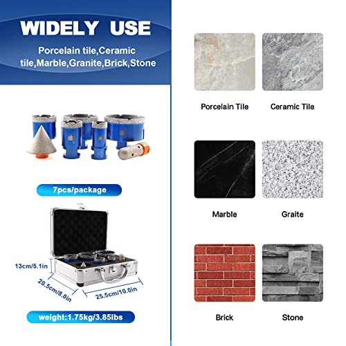 Brschnitt Diamond Drill Bits Kit For Porcelain Porcelain Tile Ceramic Marble Brick Concrete Vacuum Brazed Hole Saw (25/35/45/65/75Mm+20Mm Finger Bits+50Mm Beveling Chamfer Bit) #TOP1