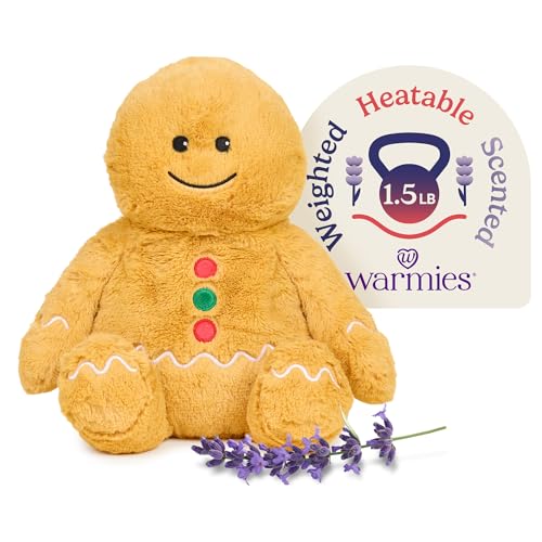 warmies Microwavable & Weighted Stuffed Animals Gingerbread Boy - Heated Stuffed Animal Plushie for Warmth & Comfort - Cute Soft Plush Toys for Adults & Children (Boys Girls Babies & Toddlers)