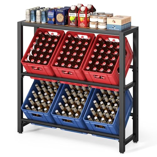 Josmimic Getränkekistenregal mit Ablage für 6 Kästen Stabiles Metallregal in Schwarz Platzsparendes Getränkekistenständer für Bier Wasser & Softdrinks Ideal für Küche Keller & Abstellraum