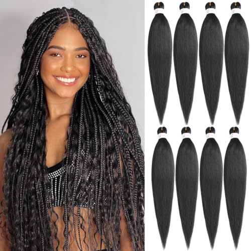 EZ Braids Kachanaa lot de 8 mèches pré-étirées 76 cm texture Yaki pour tresses 1B