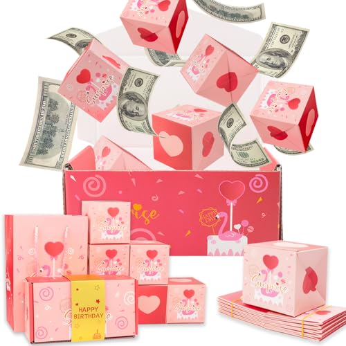 Happy Birthday Surprise Explosion for Money - Pop Up Exploding Box - Bouncing Gift Bag for Women girl Men mother wife sister (PINK 12 Bounce Boxes)