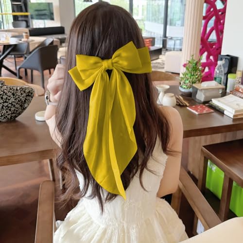 Lazos grandes para cabello de mujer, lazos amarillos miniatura 4