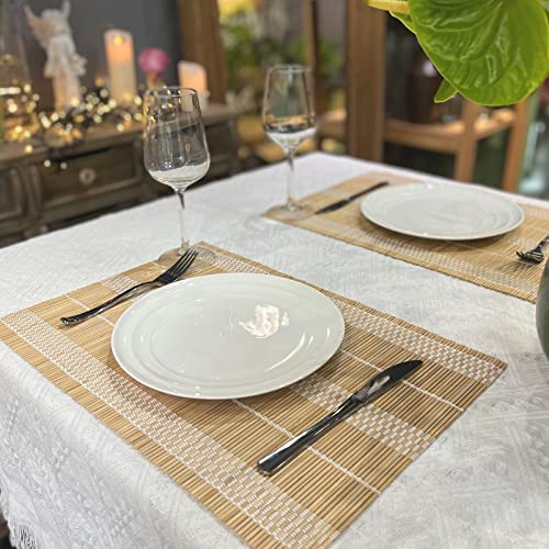 Andstar Set Of 8 Pcs Bamboo Placemats Natural Anti-Slip Bamboo Placemats Washable Heat-Resistant Table Mats For Dining Room And Kitchen（Brown+White） #TOP5