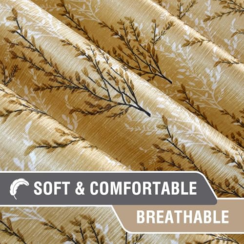 Image of Cortina Polyester 75% Blackout Curtains Set of 2 Floral Print | Grommet Eyelet Window Curtains for Living Room, Bedroom & Kids Room | Light Filtering Drapes for Privacy (Yellow, 9 FT)