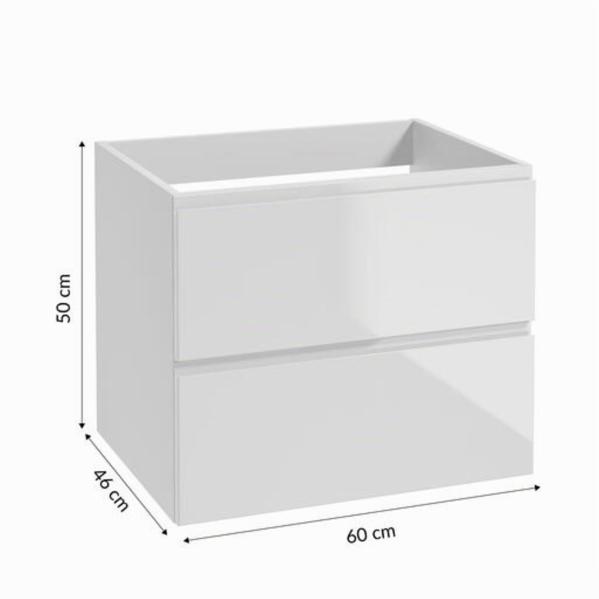.Deftrans waschbeckenunterschrank hängend mit schubladen weiß 60 x 50 x 46 cm, waschtischunterschrank, badunterschrank waschbecken wandschrank ohne waschtischplatte