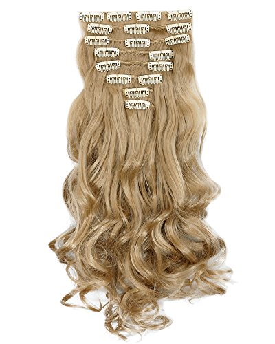 S-noilite 24" Curly Ash Blonde Full Head Hairpiece Clip in Hair Extensions 8 Piece 18 Clips