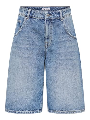 ONLY Pantalones Cortos de Mezclilla para Mujer ONLMATE de Cintura Media, Corte Holgado, Pantalones Cortos de Mezclilla, Azul, L