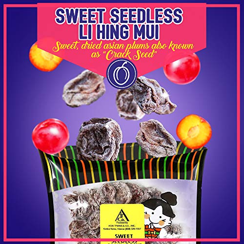 Asia Trans Sweet Seedless Li Hing Mui Crack Seed Plums | Hawaiian Favorite | Naturally Sweet Dried Asian Plum Candy (4 oz)