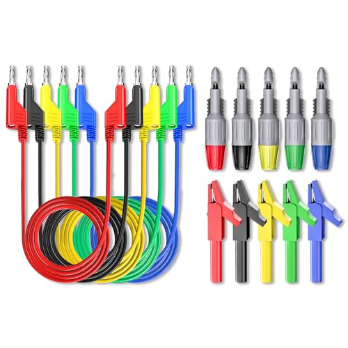 Goupchn 4mm Stackable Banana Plug to Banana Plug Test Leads Kit with Wire Piercing Probes, Alligator Clips Soft Flexible Cable Wire 5 Colors for Multimeter Electrical Testing 1000V/15A