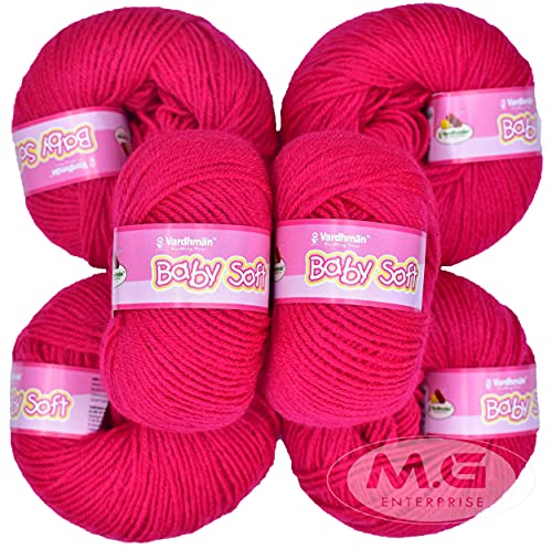 Image of M.G ENTERPRISE 100% Acrylic Wool Magenta (Pack of 6) Baby Soft Wool Ball Hand Knitting Wool /Art Craft Soft Fingering Crochet Hook Yarn, Needle Knitting Yarn Thread Dyed -G