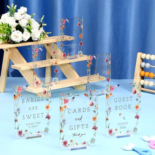 Image of Vercraft 6 Pcs Wildflowers Baby in Bloom Table Decorations | 5 x 7 inch Baby in Bloom Acrylic Signs, Wildflower Baby Shower Decorations, Birthday Guest Gift Decor, Please Take One Sign