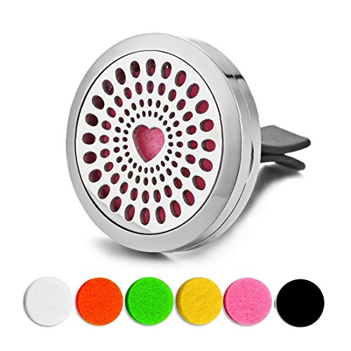 YOYONY Car Air Freshener Aromatherapy Essential Oil Diffuser Vent Clip Fragrance Air Purifier Stainless Steel Magnetic Locket 6 Muticolored Felt Refill Pads (Heart Radiate)