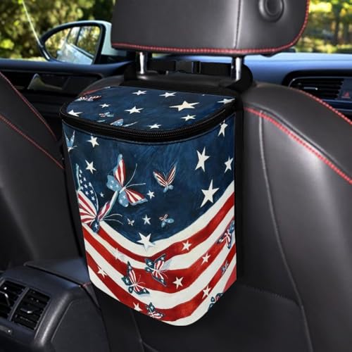 Image of American Flag Butterfly Car Trash Bin Collapsible Car Organizers and Storage for Front Seat Multipurpose Trash Bag Automotive Garbage Can Car Accessories Interior Car Organizer