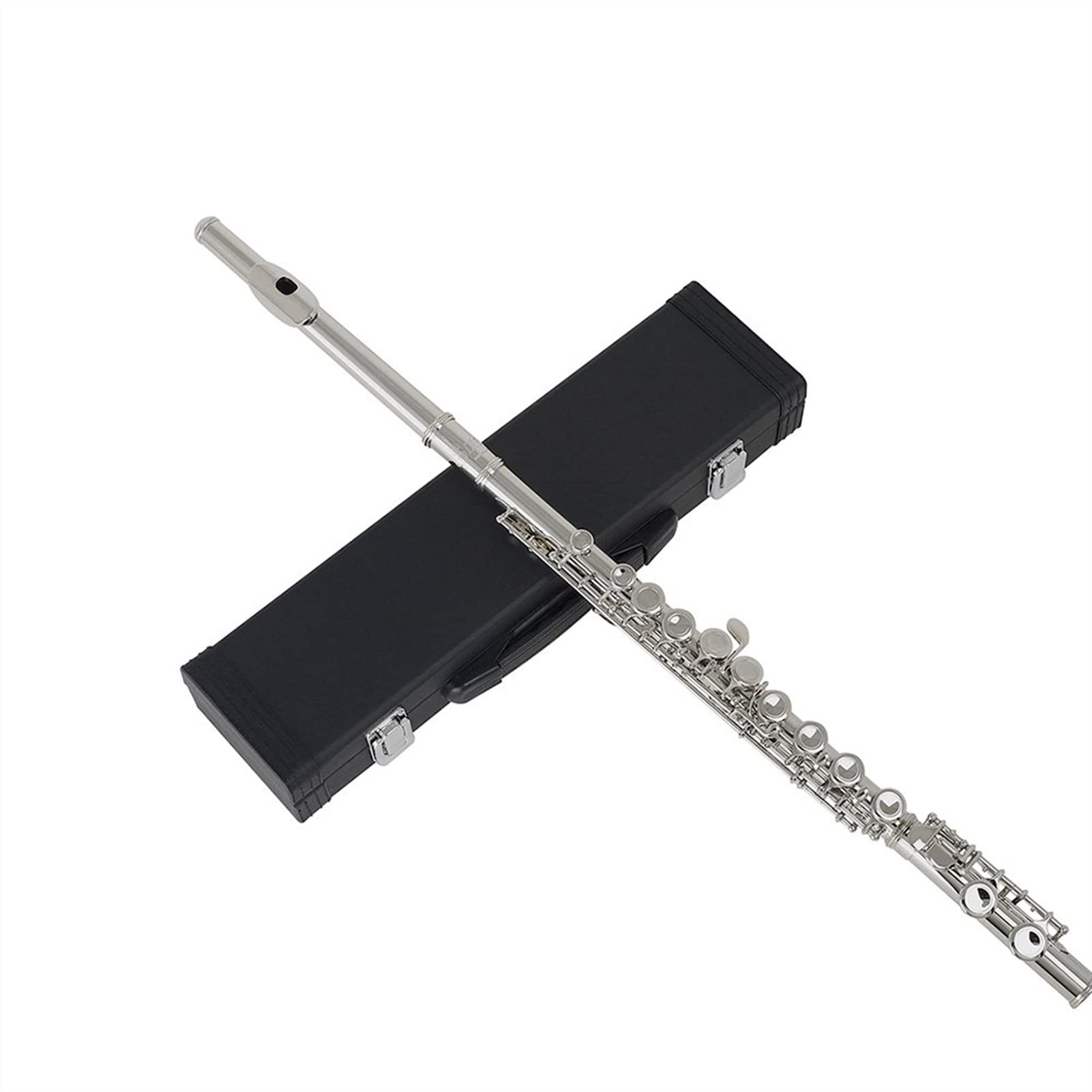 ZUZU 16 Agujeros Flauta C Tono Agujero Cerrado Plateado Plateado Cupronickel Flauta Instrumento De Viento De Madera con Estuche De Cuero Paño De Limpieza Kit Flauta