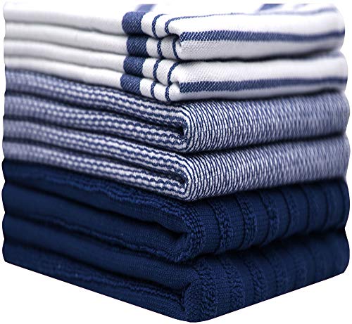 Premium Kitchen Towels 20”x 28”- 6 Pack | Large Cotton Kitchen Towels | Hand Towels for Kitchen | Flat & Terry Towel | Dish Towels | Highly Absorbent Tea Towel with Hanging Loop | Navy Blue Striped - Thumbnail 2