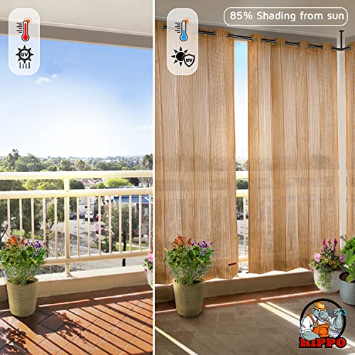 Image of HIPPO 150 GSM Outdoor Sun Blocking Balcony Eyelet /Grommet Curtains Sun & UV Protection, Light Filtering 3FTX4.5FT Window Curtain (Beige-Brown)