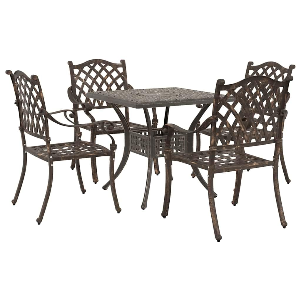 Ensemble de 5 meubles de jardin traditionnels en fonte d'aluminium avec 1 table de 80 x 80 cm et 4 chaises, salon à manger classique pour terrasse et jardin