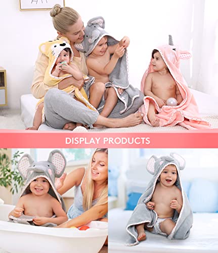 TBEZY Hooded Towel for Kids 100% Cotton Ultra Soft with Unique Animal Design Large for Infants 3-10 Years (Elephant)