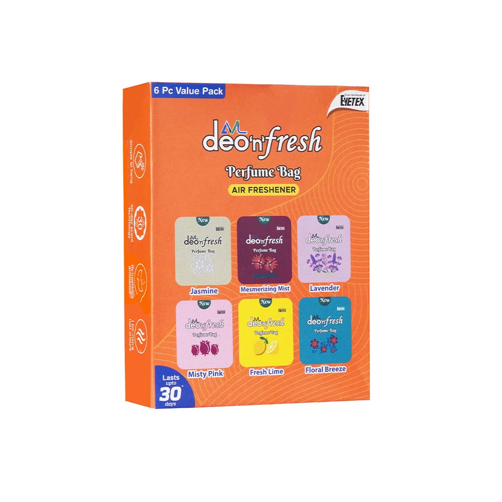 DEO 'N' FRESH Air Freshener Pack Of 6 |Pocket Bathroom Freshener| Assorted Fragrance| Last Up To 30 Days|Odour Control,Powder